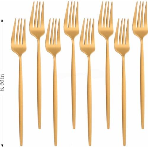 Matte 8 Pcs Cutlery Set Stainless Steel Fork Dinnerware Set Kitchen Complete Tableware Set Golden Cutlery Eco Friendly Flatware