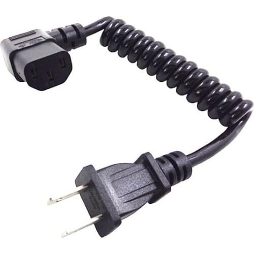 NEMA 1-15P 2Pin male to IEC 320 C13 Elbow female AC Short Portable Cord 2 Prong Plug 10-30cm PU Retractable Spring Power cable