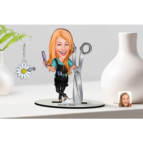Personalized Women 'S Hairdressing Caricature OF 3D Wooden trinket And Is Silver Daisy Anahtarlık-1 Reliable Modern Simple Gift custom