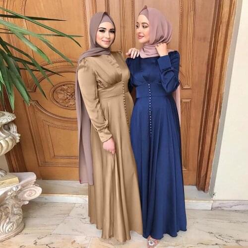 Ramadan Eid Mubarak Dresses For Women Abaya Dubai Turkey Muslim Fashion Hijab Satin Maxi Dress Robe Longue Femme Islam Clothing