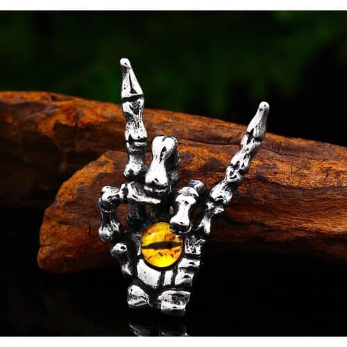 Stainless Steel Gesture Pendant Punk Rock&Roll Hand With Evil-Eye Pendants Jewelry For Men