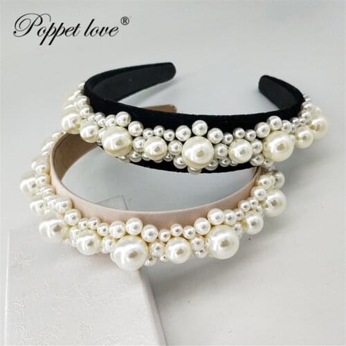 Romantic Wedding Full big Pearl HairBands Hair Accessories For Woman Fashion Elastic White Solid Jewelry Tiara Gift