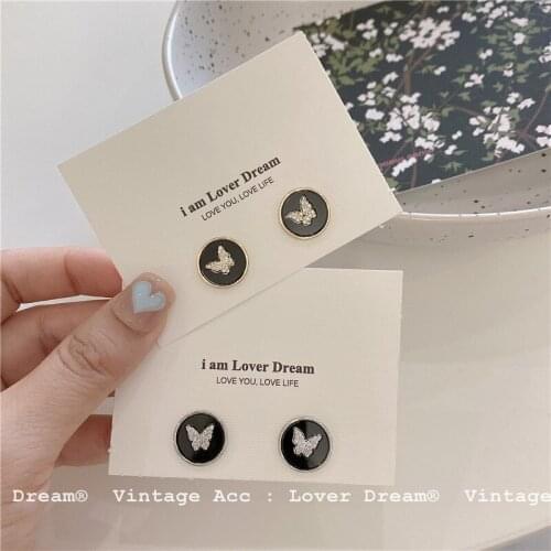 Retro Butterfly Earrings Fashion Black Round Butterfly Simple Earrings Temperament INS Wind Butterfly Earrings Female Tide
