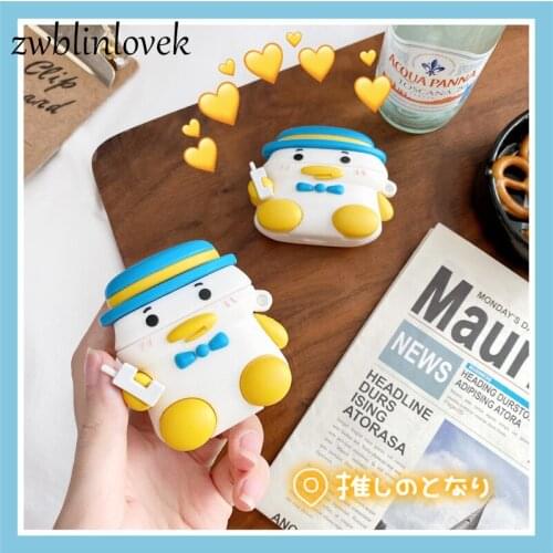 Cute cartoon phone hat duck animal 3d case for airpods 1 2 pro soft silicone case wireless bluetooth headset protect cover coke