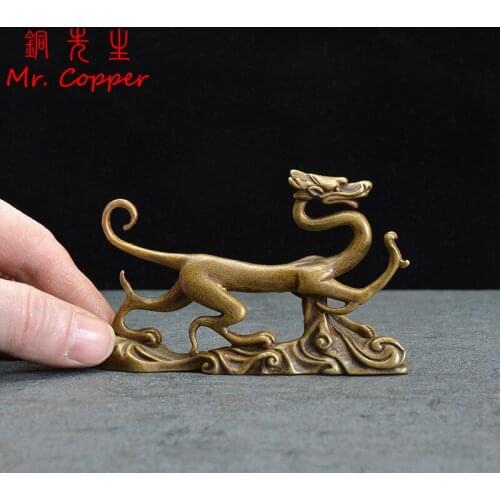 Antique Bronze Walking Dragon Statue Pen Holder Copper Chinese Mythical Beast Miniatures Figurines Desktop Decorations Ornaments