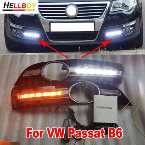 Led Daytime Running Lights For VW Passat B6 Bumper Fog Lamp Hood Cover Grille with Turn Signal DRL Car Accessories 2005-2011