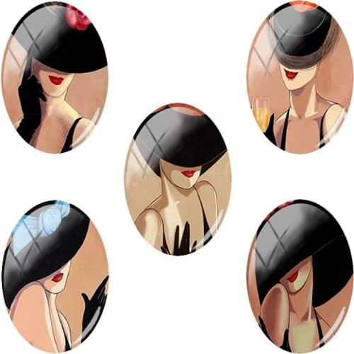 TAFREE 2019 NEW 18x25mm Fashionable Modern Girl Picture Oval Glass Cabochon Flatback Dome Jewelry Finding Pendant base MD01