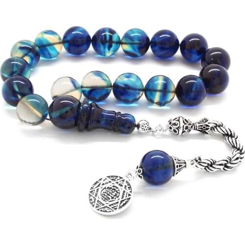 Tesbihane 925 Sterling Silver Rope Tassels Cottage Blue Fire Amber Efe Rosary