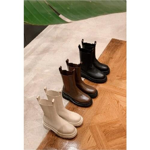 Mr Co Women Boots Genuine Leather Chelsea Non-slip Female The New Fashion Black White Square Toe Square Heel Botas Altas Mujer