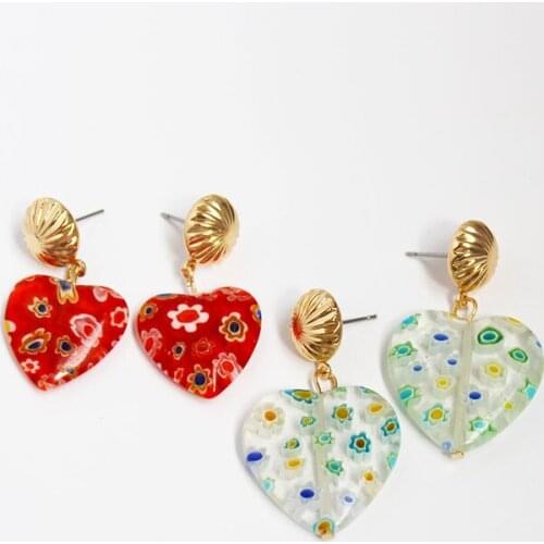 GSOLD 2021 Summer New Sweet Flower Glass Heart-Shaped Drop Earring Simple Lovely Temperament Jewelry Accessories For Women Girls