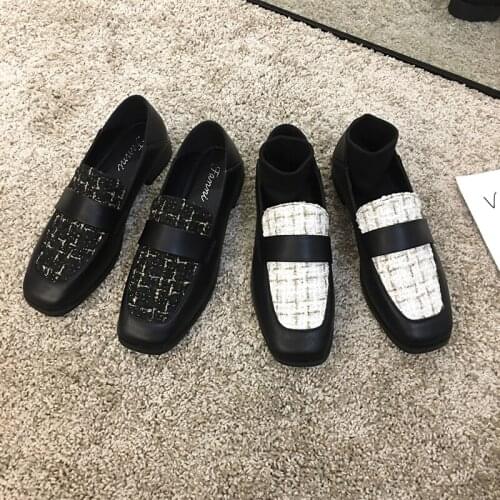 Womens shoes thick heel single shoes 2020 spring new retro square head casual loafers