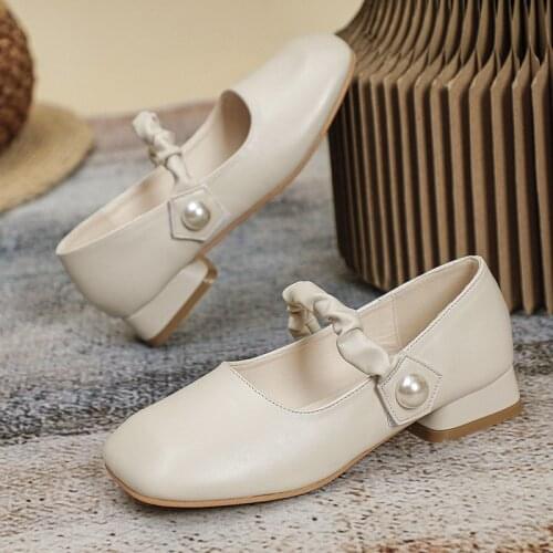 2021 Summer All-Match Shallow Mouth French Fairy Style Flat Mid-Heel Thin Square Toe WomenS Shoes