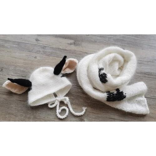 2 Pcs Infants Mink Fur Cute Cow Ear Hat Wrap Set Baby Blanket Beanie Cap Kit Newborn Photography Props Photo Shooting