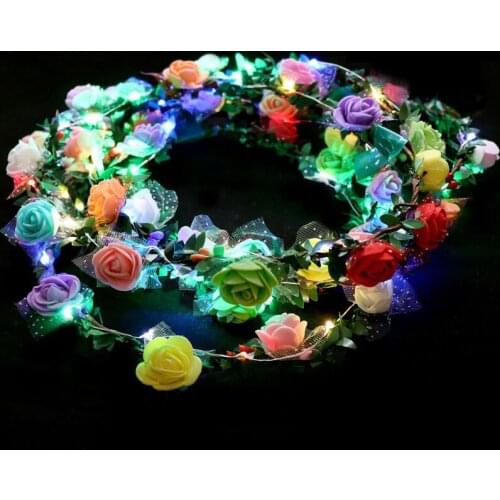Women Girl LED Blinking Flower Headbands Light Floral Garland Wreath Glow Party Decorations birthday