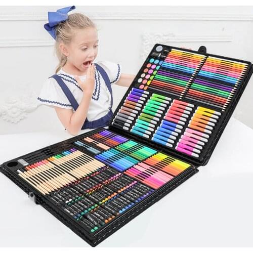258pcs Art Set Painting Marker Pen Super Artist Tools Kit Crayon Drawing Pens For Kids Birthday Gifts Box Art Supplies