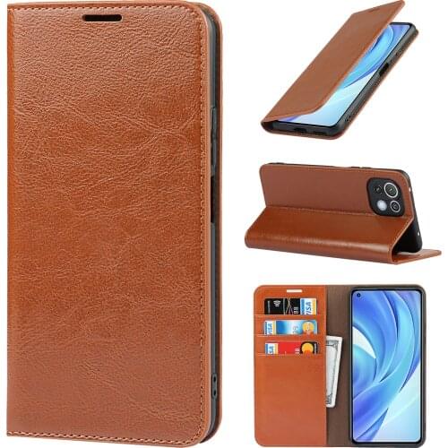 Natural Genuine Leather Skin Flip Wallet Book Phone Case Cover On For Xiaomi Mi 11 Lite Pro 5G Mi11 11Lite 11Pro 64/128/256 GB