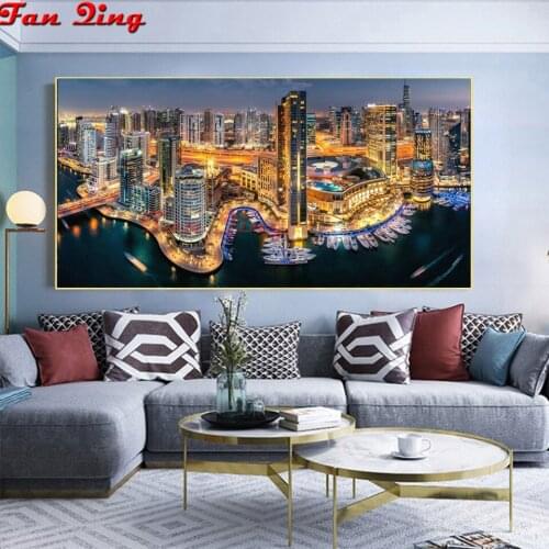 5d Diamond Painting Cross Stitch kits Dubai modern city night view 5D DIY Full Square round Mosaic Embroidery Rhinestone picture