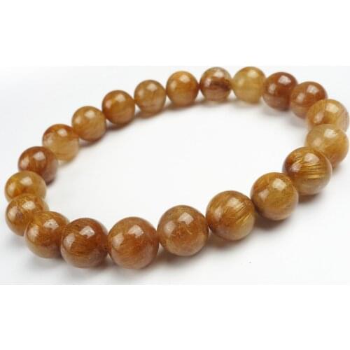 9.5mm Crystal Round Beads Charm Stretch Bracelets For Women Natural Copper Hair Rutilated Quartz Crystal Bracelet Free Shipping