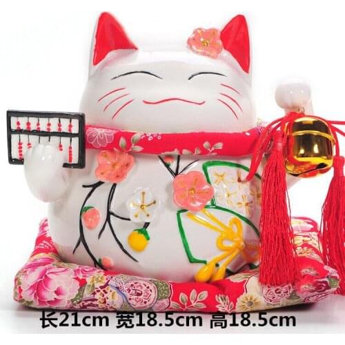 A large ceramic abacus red fan Lucky Cat money piggy bank ornaments shop opened decoration gifts