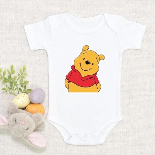 One-piece Baby Clothes Short Sleeve Cartoon Disney Winnie The Pooh Bear Printed Newborn Jumpsuits Infant Bodysuits Roupa De Bebe