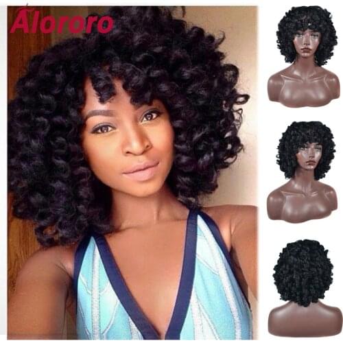 Alororo Afro Black Curly Short Hair Wigs 12‘’ Fashion African American Synthetic Hair Fulffy Wand Curl Style Wig Hair Extension