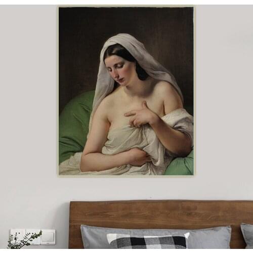 Citon Francesco Hayez《Odalisque》Canvas Oil Painting Artwork Poster Picture Background Wall Decor Home Living Room Decoration