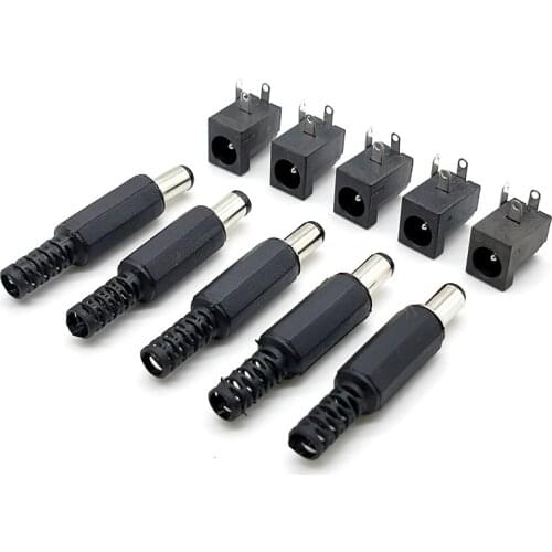 DC-005 5.5mmx2.5mm 12V 3A Plastic Male Plugs + Female Socket Panel Mount Jack DC Power Connector Electrical Supplies