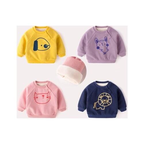 Baby Plus Velvet Padded Sweatshirt Childrens Autumn Baby Clothes Girls Warm Pullovers Top Tees Toddler Velvet Sweatshirt Tees