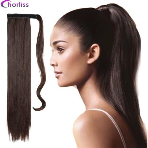 Long Straight Ponytail Wrap Around Ponytail Clip in Hair Extensions Natural Hairpiece Headwear Synthetic Hair For women