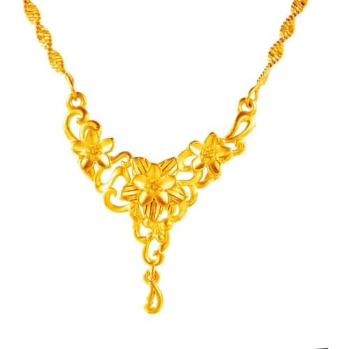 Dubai 24K Gold Necklaces for Women Flower Pendant Necklace Wedding Bridal Jewelry Accessories Collier Choker Brithday Gifts