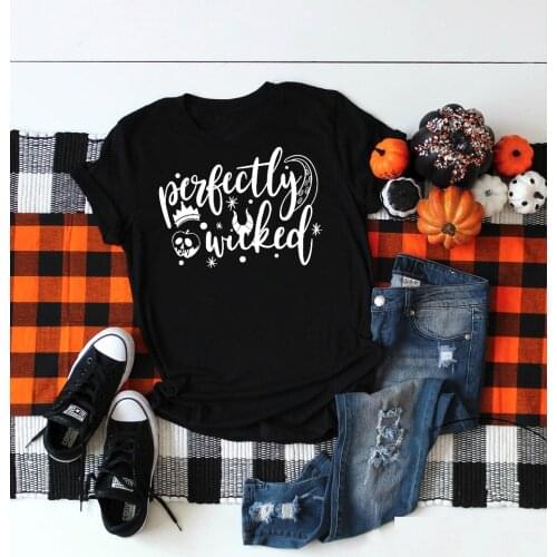 Perfectly Wicked Halloween funny graphic aesthetic harajuku t-shirt Favorite women fashion grunge tumblr cotton shirt tee tops