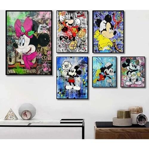 Disney Graffiti Art Canvas Painting Mickey and Minnie Prints and Posters Quadros Wall Art for Kids Room Decor Home Decoration