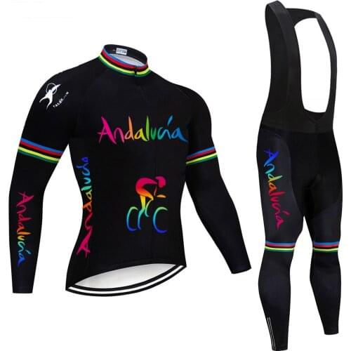 Andalucia Cycling Jersey Set Long Sleeve Black Rainbow MTB Bike Clothes Wear Bicycle Cycling Clothing Ropa Maillot Ciclismo