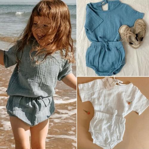0-24M Infant Baby Boy Girl Clothes Sets Short Sleeve Cotton Tops+Shorts Pants Solid Summer Outfit Set