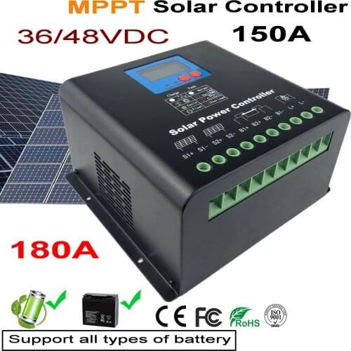 150A 180A MPPT Solar Charge Controllers 36V 48V LCD Display all type Battery Regulators two cool fans