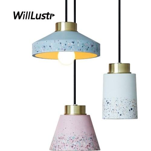 Colorful Cement Pendant Lamp Hotel Restaurant Cafe Bar Dining Room Bedroom Pink Green Blue Gray Concrete Suspension Lighting