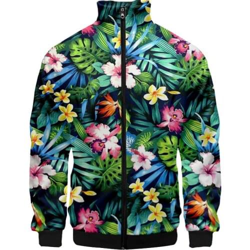 Leaf Flower Rose Sunflower 3D Stand-up Collar Jacket New High Street Men And Women Zipper Not Hooded Japanese Long Sleeve Custom