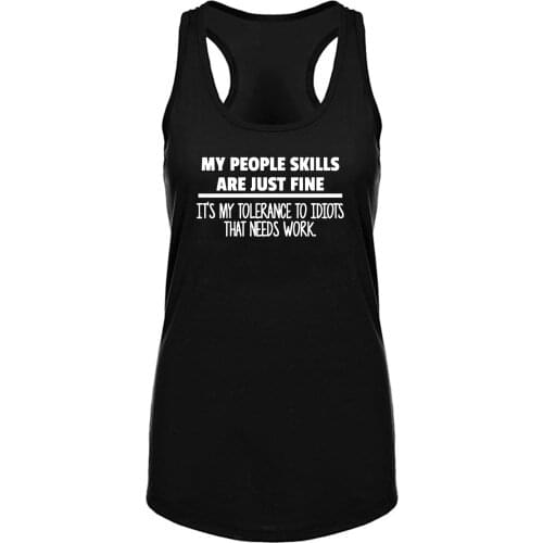 Lyprerazy Womens My People Skills Are Just Fine Workout Gym Funny Printed Tank Top