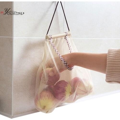 Reusable Onion Potato Tomato Storage Hanging Basket Fruit Garlic Ginger Garbage Bag Organizers Kitchen Mesh Bag
