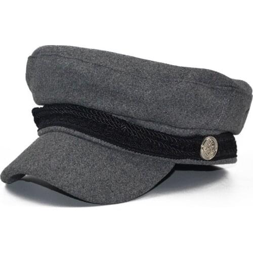 Fashion Autumn Winter Military Hat Women French Style Wool Bakers Boy Cap Ladies Travel Cadet Hat Retro Patchwork Octagonal Hat