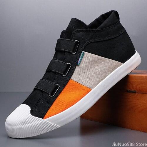 2021 New Style Men Canvas Casual Shoes Colors Patchwork Flat Skate Shoes for Men Street Cool Lace-up Sneakers