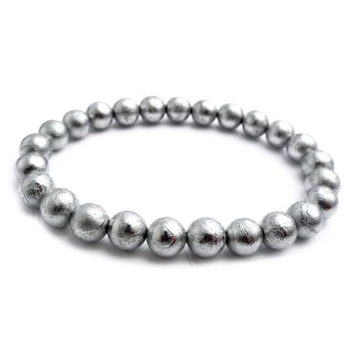 Genuine Natural Gibeon Meteorite Moldavite Rectangle Bracelets 7mm Round Beads Bangle Stretch 925 Silver Only One AAAAA