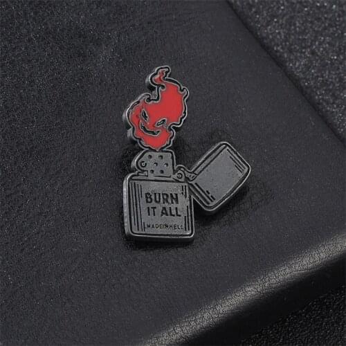 2021 New Burn It All Hard Enamel Brooches Lapel Pins Metal Lighter Brooches Badge Backpack Decor Accessories Gifts