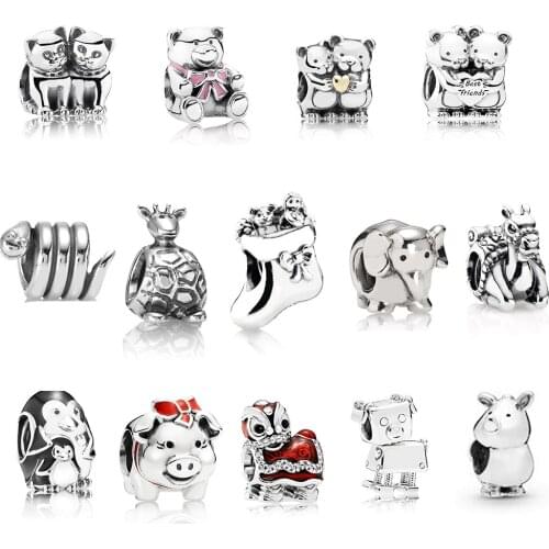 New 925 Sterling Silver Penguin Elephant Tortoise Animal Collection Charm Stringing Diy Bracelet Original Female Jewelry