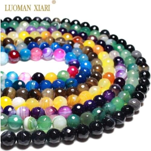 Wholesale AAA Natural Faceted stripe Agates Round Stone Beads For Jewelry Making Diy Bracelet Necklace 4 /6/8/10mm Strand 15