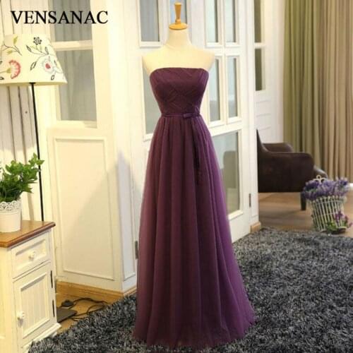 VENSANAC New A Line 2017 Sashes Strapless Long Evening Dresses Sleeveless Elegant Pleat Party Prom Gowns