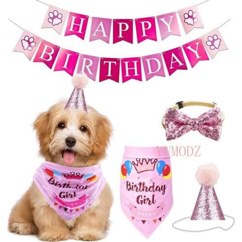 Handmade Adjustable Pet Birthday Party Decor Cat Dog Scarf Hat Collar Banner Accessories for DIY Pet Party Supplies accessoires