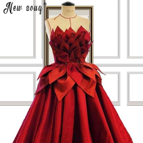 Rosy O Neck Sleevesless Lace Muslim Prom Dress kaftan Women Long Red Evening Dresses Pregnant woman Dress Vestido De Novia