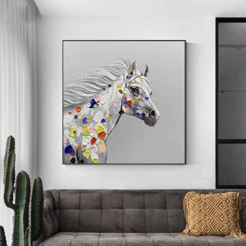 Hand Painted Abstract Oil Painting Wall Art Horse Picture Minimalist Decorative Modern On Canvas For Living Room No Frame