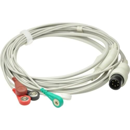 Compatible Round 6pin General 5 lead ECG cable with leadwires,Snap,AHA